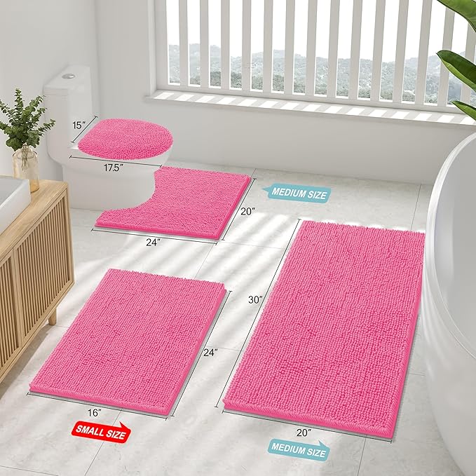 Smiry Luxury Chenille Bathroom Rugs 47x20, Extra Soft and Absorbent Shaggy Bath Mat, Machine Washable, Non-Slip Plush Carpet Runner for Tub, Shower, and Floor, Home Decor Accessories, Hot Pink - Image 2