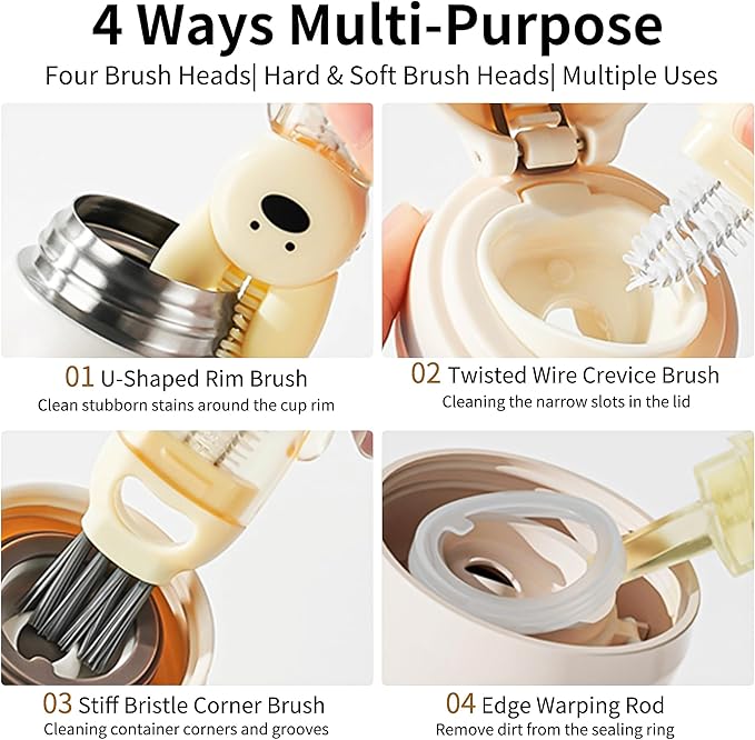 3 PCS Bottle Brush - Upgrade 4 in 1 Cup Lid Gap Cleaning Brush Set, Multifunctional Insulation Bottle Cleaning Tools, Mutipurpose Tiny Silicone Cup Holder Cleaner, Home Kitchen Cleaning Tools - Image 4