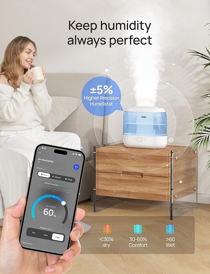Humidifiers for Bedroom - DREO Quiet (4L Water Tank) Cool Mist Top Fill Essential Oil Diffuser for Home, Smart App & Voice Control, Rapid Ultrasonic Humidification Baby Nursery and Plants, Blue - Image 2