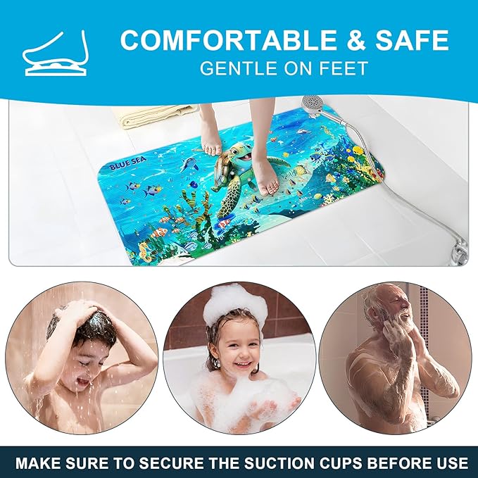 XIYUNTE Baby Bath Mat for Tub Non Slip Kids Bath Mat - 40''x16'' Extra Long Cartoon Bathtub Mat Non Slip Kids Shower Mat Eco-Friendly Toddler Bath Mats with Suction Cups, Machine Washable - Image 7