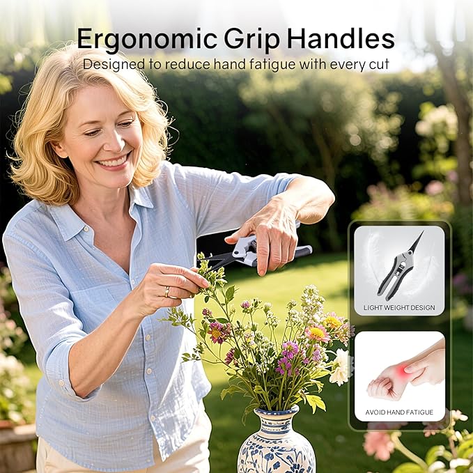 6.5" Ultra Sharp Pruning Shears - Professional Garden Scissors with Curved Stainless Steel Blades, Ergonomic Handle, Rust Resistant, Safety Lock, Trimming Scissors for Plants in Grow Tents, 2-Pack - Image 5