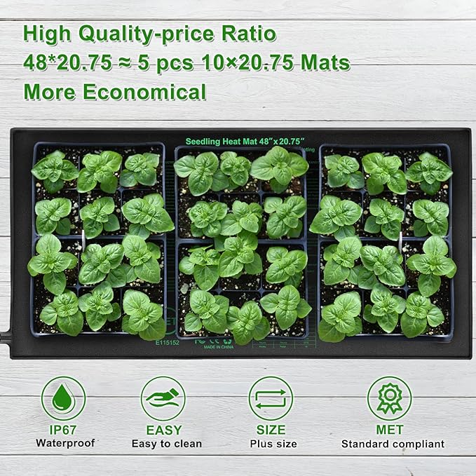 Seedling Heat Mat 48"x20.75", UL & MET-Certified Waterproof Plant Heating Pad for Germination, Hydroponics, Brewing, Breeding, and Greenhouses - Image 2