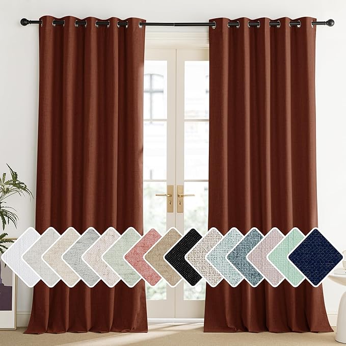 NICETOWN 100% Absolutely Blackout Linen Curtains with Thermal Insulated Liner, 62" Wide, 2 Panels, 84" Long Drapes, Grommet Retro Burnt Orange Linen Curtains Vertical Drapes Privacy for Bedroom - Image 2