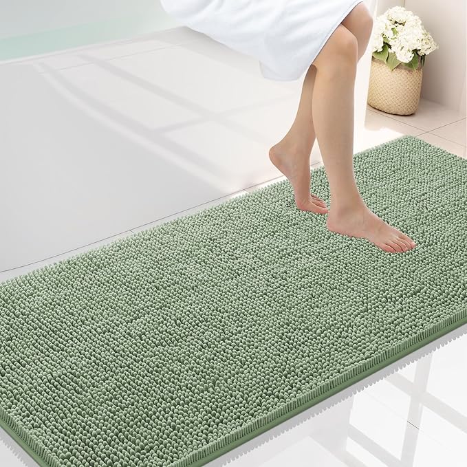 Smiry Luxury Chenille Bathroom Rugs 59x24, Extra Soft and Absorbent Shaggy Bath Mat, Machine Washable, Non-Slip Plush Carpet Runner for Tub, Shower, and Floor, Home Decor Accessories, Sage Green by Smiry