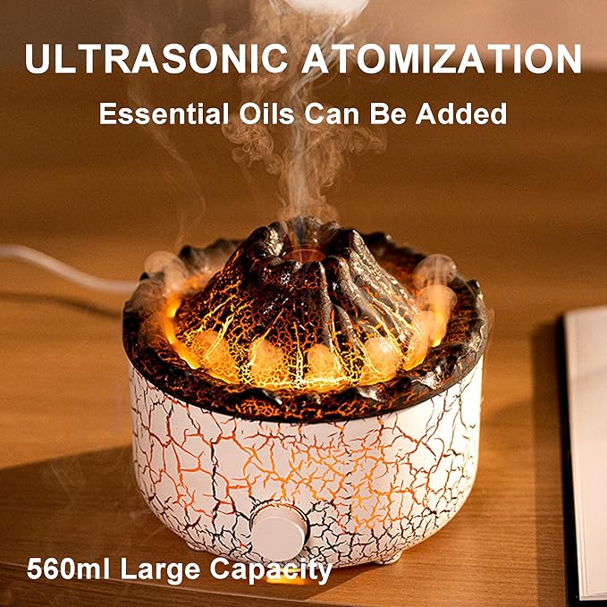 Aromatherapy Essential Oil Diffuser, 560ml Ultrasonic Cool Mist Diffuser/Humidifier with Flame & Volcano 2 Mist Mode, for Bedroom,Office,Home, Auto Shut-Off, Remote Control, Gift (White) - Image 5
