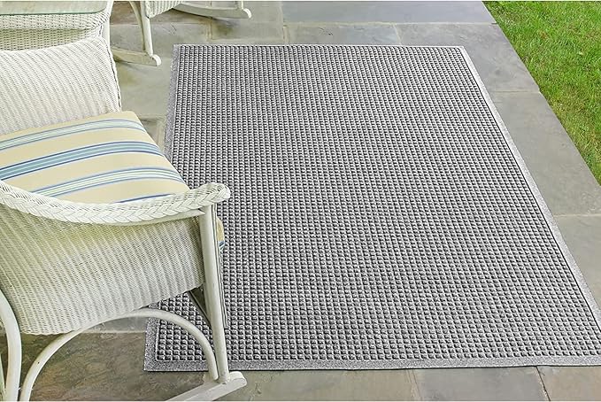 WaterHog Squares Front Door Mat Indoor Outdoor Entrance, Absorbent All-Weather Doormat with Non-Slip Rubber Backing, Dirt & Moisture Trapper, Low Profile, Easy Clean, Made in USA 45.5"x70" Medium Grey - Image 2