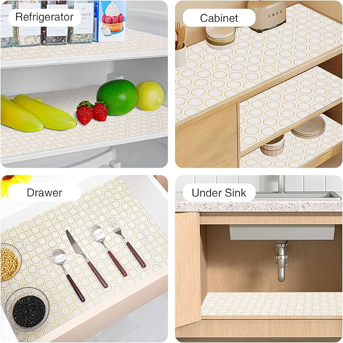 Drawer and Shelf Liner for Kitchen Cabinet,Non-Adhesive Cabinet Liner 12in x 10FT,Waterproof Shelf Paper Non-Slip Mats Cupboard Liners Contact Protect Dresser/Shelves/Table-Gold Octagonal - Image 8