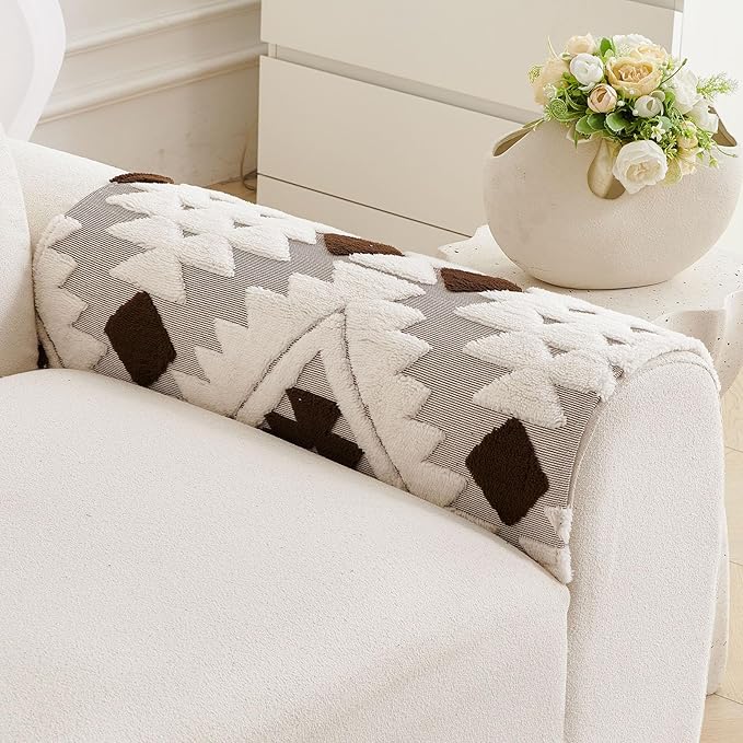 Boho Plush Couch Covers for Sofa Washable, Fuzzy Soft Couch Cover for Sectional Sofa, Non Slip Jacquard Sofa Cover Furniture Protector for Kids, Pets (Dark Grey,36"x36") - Image 3