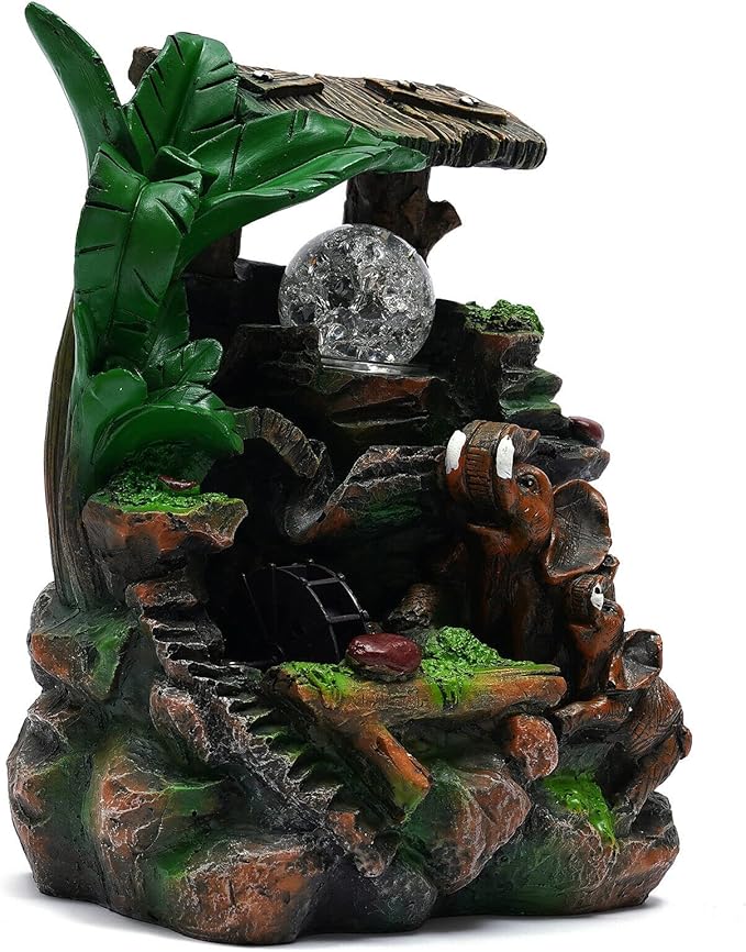 Tabletop Rockery Fountain Indoor Waterfall Bonsai Desktop Mini Rockery Water Fountain with Automatic Pump and LED Light, Home Office Bedroom Humidifier Desk Decorate (Style 12) - Image 9