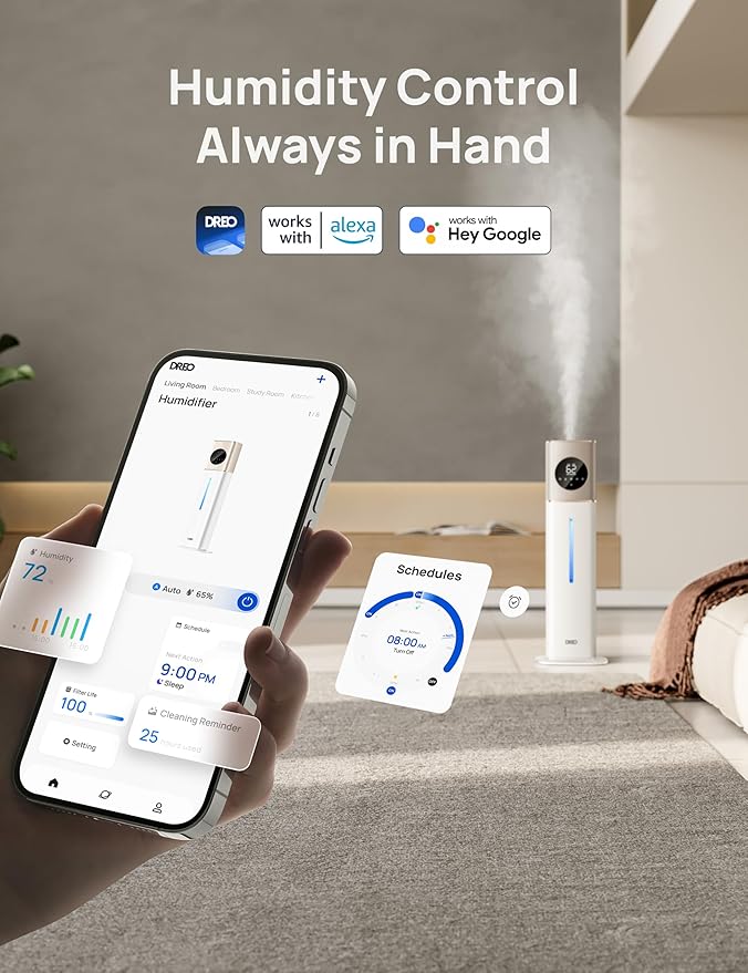 DREO HM735S 11L Smart Humidifier Large Room 700 ft², 100H Cool Mist Air Humidifiers for Bedroom, Top-Fill, Clean Tank Technology, 26dB, Auto Mode, Aroma Box, RGB, Remote & APP Control, Baby, Starlight - Image 4