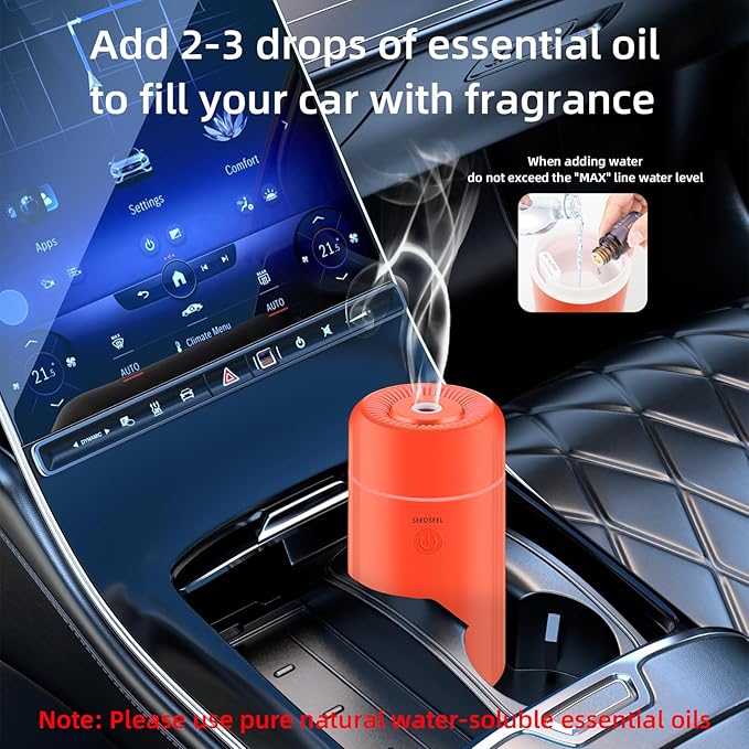100ML Car Essential Oil Diffuser, Mini Air Humidifier with 7-LED Color Changing, Suitable for Car (Orange) - Image 4