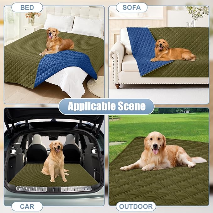 Smiry Waterproof Dog Bed Cover Pet Blanket, Soft Washable Dog Blanket for Furniture Bed Couch Sofa Reversible, Checkered (82"x120", Green/Navy) - Image 7
