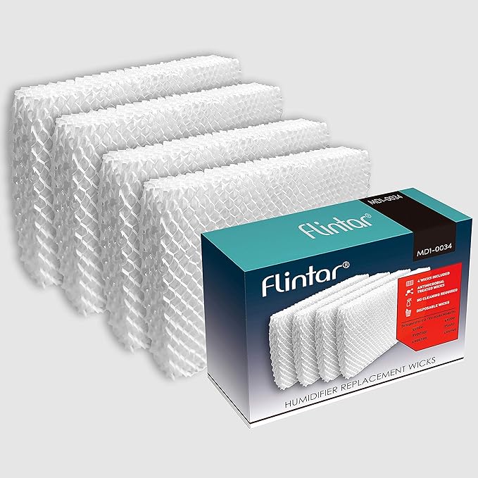 Flintar MD1-0034 Humidifier Replacement Wick Filters, Compatible with Vornado Evaporative Humidifier Evap40, Evap2, EV3, EV100, EV200, EVDC300, EVDC500, EVDC505 (Not for Evap3), 4-Pack by Flintar
