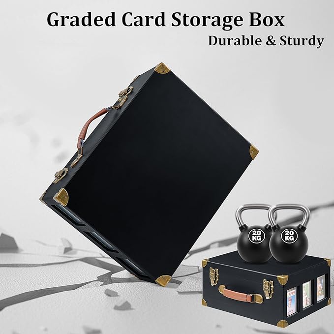 Graded Card Storage Box with Display Window, Wood Card Case for 140+ Cards PSA BGS FGS & SGC, Sports Cards Trading Cards, Graded Card Slab Carrying Case, Christmas Gifts (Black) - Image 7