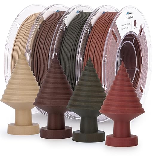 AMOLEN Wood PLA Filament Bundle 3D Printer Filament Wood Sets,Dark Walnut/White Oak/Cherrywood/Green Sandalwood Natural Color 3D Printing Filament PLA Filament 1.75mm, 200g*4 Spools by AMOLEN