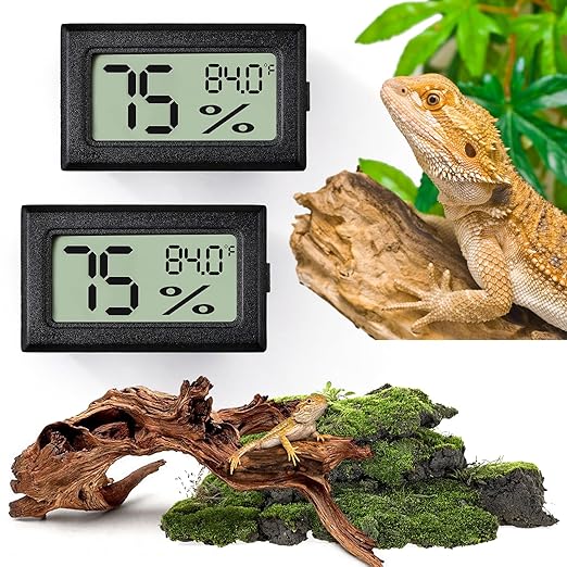 Reptile Thermometer and Humidity Gauge,2PCS Digital Hygrometer Adhesive Reptile Terrarium Hydrometer,Bearded Dragon Tank Accessories,Pet Humidity Meter Supplies for Leopard Crested Gecko,Snake,Lizard by Vodolo