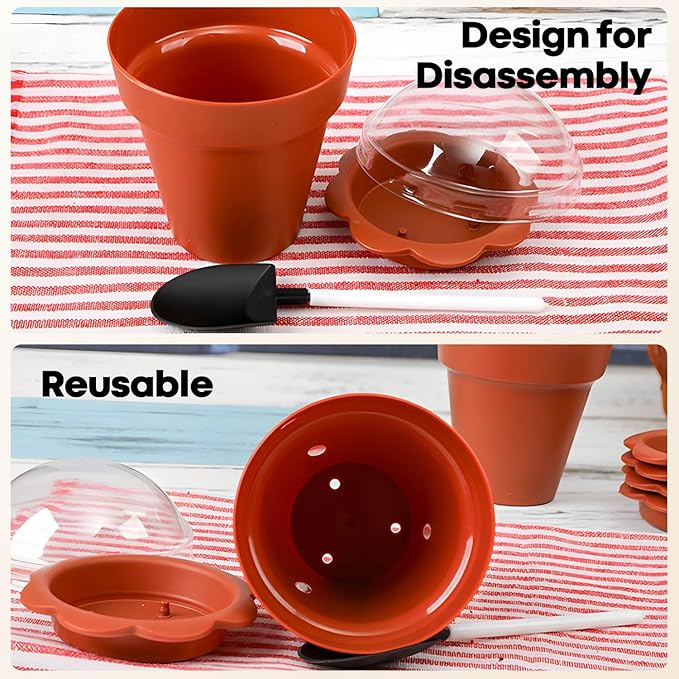 20 Pcs Nursery Pots with Humidity Dome, Cupcake Plant Nursery Pots with Bring A Plate and Shovel, Planting Cups for Seeds for Indoor Gardening and Plant Propagation - Image 4