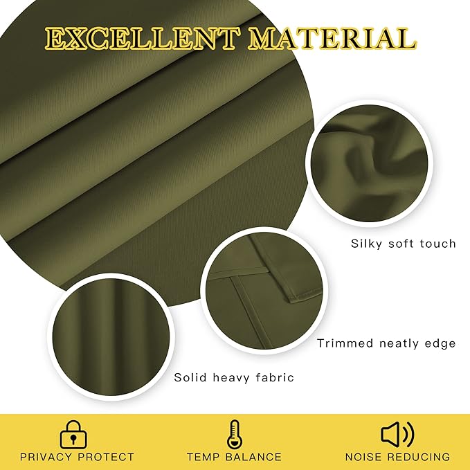 NICETOWN Blackout Curtains 63 inches Long for Living Room Bedroom, Grommet Thermal Insulated Room Divider Drape Window Treatment for Sliding Patio Door, W100 x L63, 1 Panel, Olive Green - Image 2