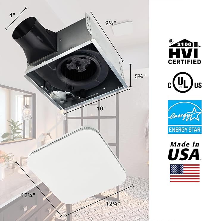 Broan-NuTone Bathroom Exhaust Fan – Easy Retrofit Without Attic Access, Ultra-Quiet 0.7 Sones, 80 CFM, ENERGY STAR Certified, Made in USA, Moisture & Odor Control with Easy-Clean Grille - Image 6