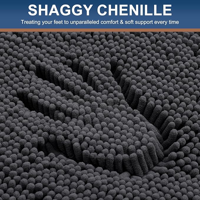 Smiry Luxury Chenille Bathroom Rugs 47x20, Extra Soft and Absorbent Shaggy Bath Mat, Machine Washable, Non-Slip Plush Carpet Runner for Tub, Shower, and Floor, Home Decor Accessories, Charcoal Grey - Image 4