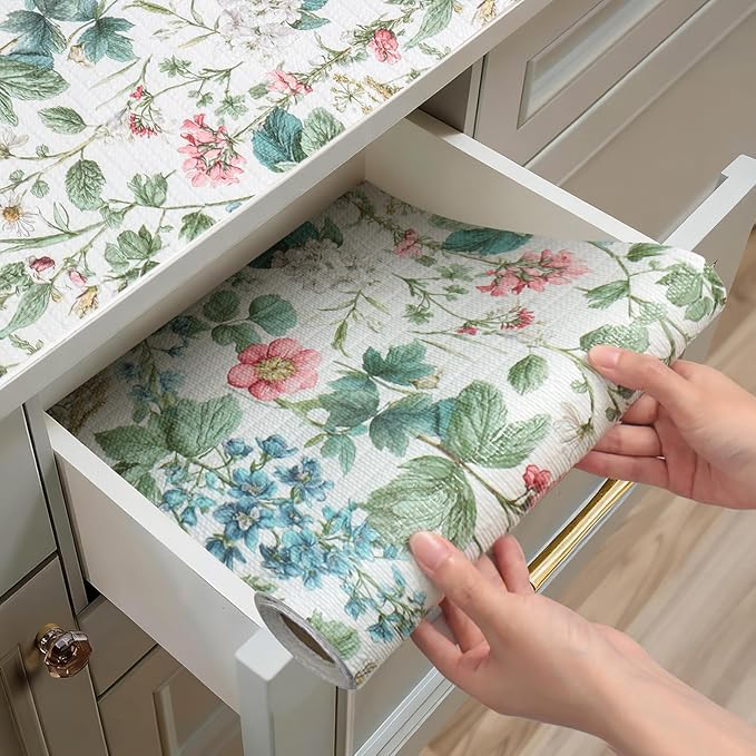 Shelf Liner for Kitchen Cabinets Non Adhesive Drawer Liner,Cabinet Liner for Shelves,Non Slip Kitchen Drawer Liners for Dresser,Waterproof Shelf Paper for Refrigerator,Cupboard,12In x 16.4FT by Quttisay