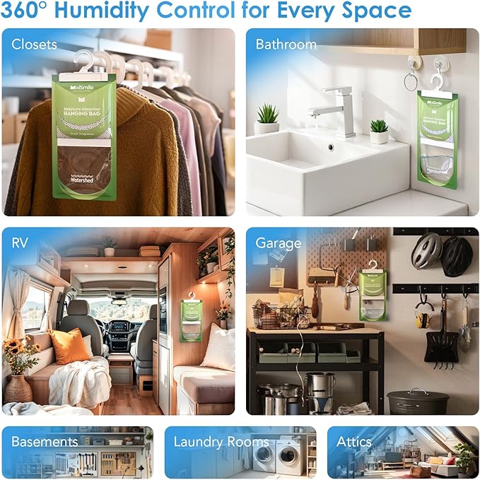 Moisture Absorbers 30 Pack Fresh Fragrance, Hanging Closet Dehumidifier Bags, Humidity Absorber, Compact Eliminates Odors Humidity Packs for Car, Bathroom, Bedroom, Basement, 9.8OZ - Image 8