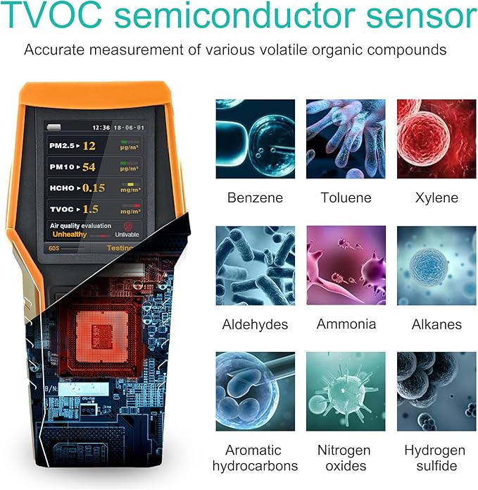 Smart Air Quality Meter Indoor 11-in-1 Air Monitor PM1.0 PM2.5 PM10 Dust TVOC VOC Detector HCHO Tester with Data Record for Home Office (126S) - Image 3