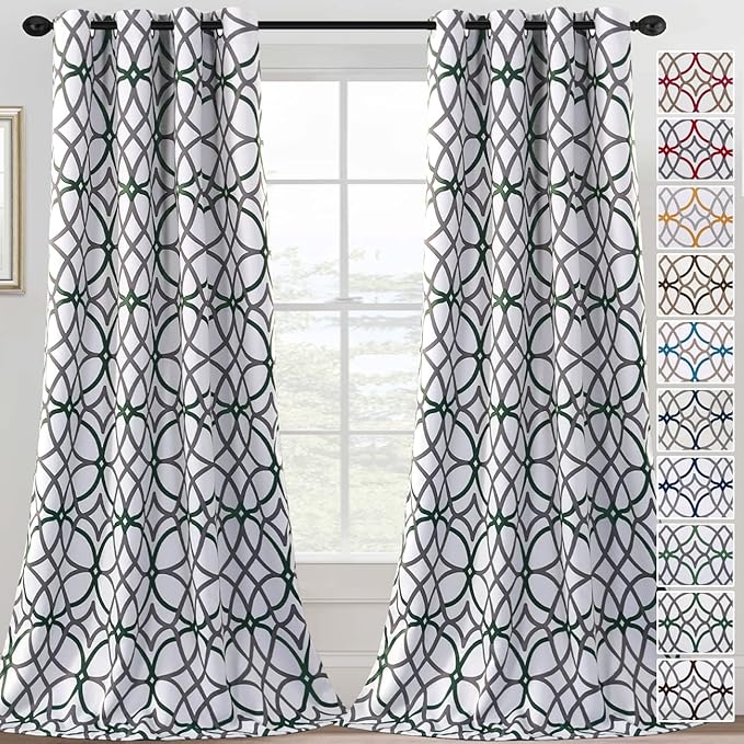H.VERSAILTEX Blackout Curtains 108 inch Length 2 Panels Set Thermal Curtains & Drapes Window Treatment Noise Reducing Geometric Modern Grommet Living Room Curtains for Bedroom - Hunter Green and Gray by HVERSAILTEX