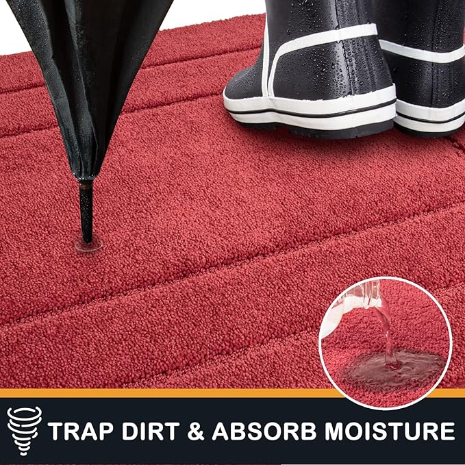 PURRUGS Dirt Trapping Door Mat 34" x 59", Non-Slip/Skid Machine Washable Entryway Rug, Dog Doormat, Super Absorbent Welcome Mat for Muddy Wet Shoes and Paws, Burgundy Red - Image 3