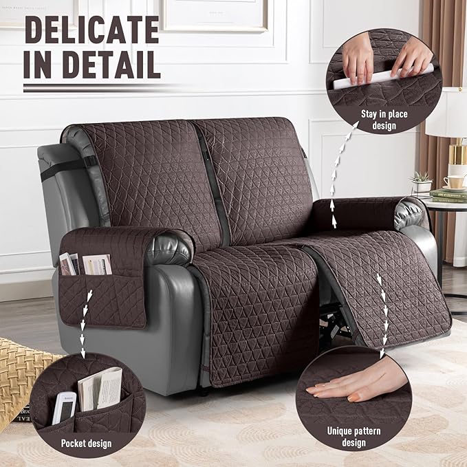 TAOCOCO 100% Waterproof Recliner Cover, Non-Slip Washable Reclining Couch Cover with Elastic Leg Straps, Furniture Protector for Dogs (Chocolate, 2 Seater) - Image 6
