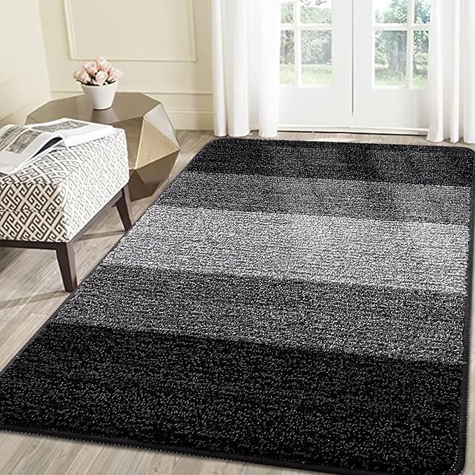 Smiry Dog Door Mat for Muddy Paws, Absorbs Moisture and Dirt, Low-Profile Entryway Mat with Non-Slip Backing, Entry Indoor Outdoor Doormat for Inside Floor (71x47 Inches, Black, Striped) by Smiry