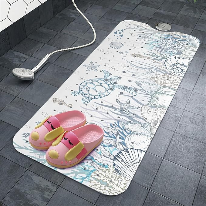 Sea Turtle Bathtub Mat Non Slip, Cute Baby Bath Mat for Tub Rubber Tub Mat, Kids Bath Mats for Bathroom Undersea Anti Slip Shower Mat with Suction and Drain Holes Machine Washable, 40″X16″ - Image 7