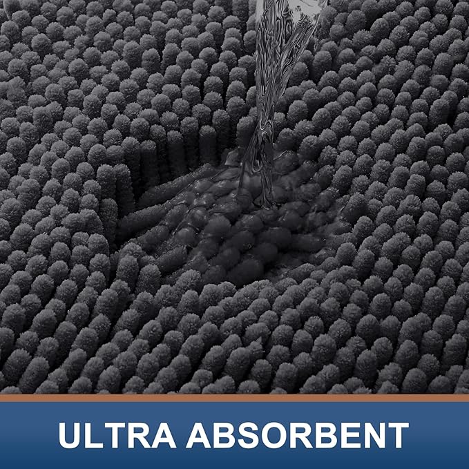 Smiry Luxury Chenille Toilet Rugs U-Shaped 20x20, Soft Absorbent Non-Slip Contour Bathroom Rugs for Toilet, Machine Washable Contoured Bath Mats, Charcoal Grey - Image 4