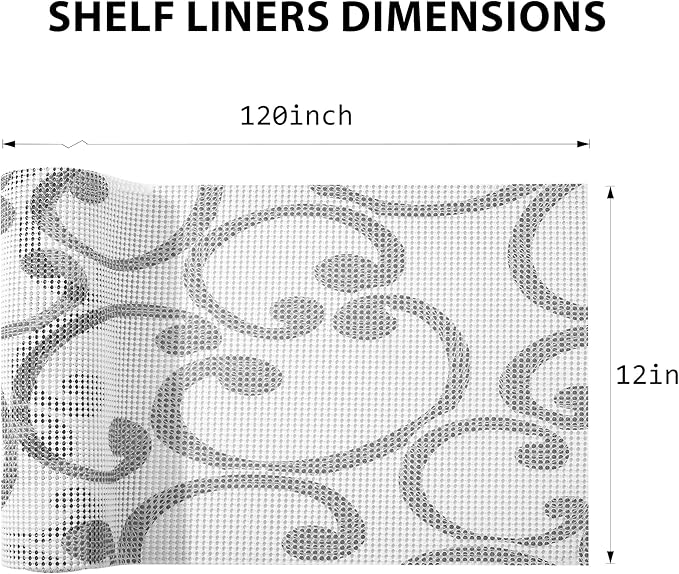 Shelf Liners for Cabinets-Drawer Liner Cabinet Liners for Shelves Kitchen,Non-Adhesive,Non-Slip,White Gray,12 in x 10Ft (120 inch) - Image 2