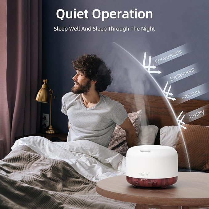 ASAKUKI Essential Oil Diffuser for Home, 500ml Aromatherapy Fragrant Oil Humidifier Vaporizer, 7-Color Light and Auto-Off Safety Switch (Reddish-Brown) - Image 4