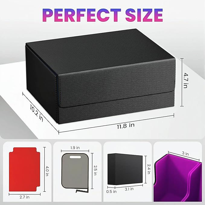 Card Storage Box For Trading Cards 1800+,Card Deck Box With 10 Dividers,6 Foam Stoppers,4 Supporters,Commander Deck Case Fit For Toploaders,MTG,YuGiOh,TCG and Magic Cards - Image 2
