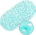 WELTRXE Oval Bathtub Mat Non Slip, Clear Teal Bubbles Bath Mats for Tub, Shower Mat with Drain Holes, Suction Cups, Machine Washable Bath Tub Mat, BPA, Latex, Phthalate Free for Bathroom, 27 x 14 Inch by WELTRXE