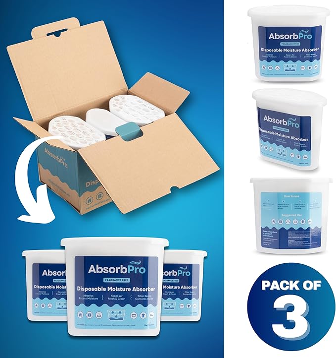 Moisture Absorber Tub Fragrance Free - 3-Pack - 18 oz Unscented Disposable Odor Eliminator Box & Dehumidifier for Garage, Home, Kitchen, Bedroom, Bathroom, Closet, Cars, and Boats - Image 7