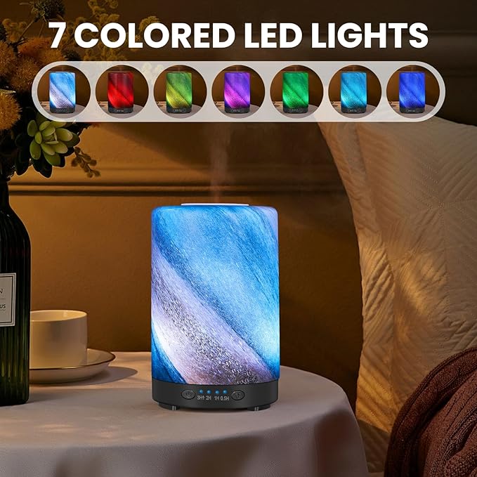 Essential Oil Diffuser, 120 ml Glass Aromatherapy Diffuser with 7 Color Lights, Auto Shut-Off and 4 Timer Settings, Ultrasonic Cool Mist Diffuser for Home Room Office (Galaxy Mist) - Image 3