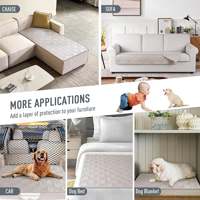 TAOCOCO 100% Waterproof Couch Cushion Cover Reversible Sofa Seat Cover for Dogs Pets Chaise Couch Cover for Sectional Sofa U Shape Couch Furniture Protector Sofa Slipcover(Oversized Sofa, Cream) - Image 5