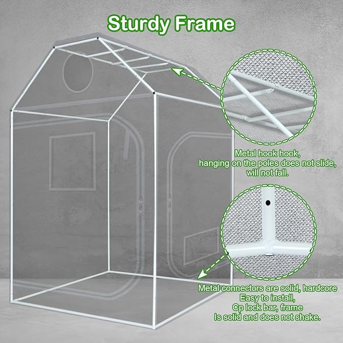 5x5 Grow Tent, 60"x60"x72" Roof Cube Plant Grow Tent, Indoor Growing Tent with Observation Windows, Lightproof Roof Cube Tent with Floor Tray, Mylar Hydroponic Tent - Image 7