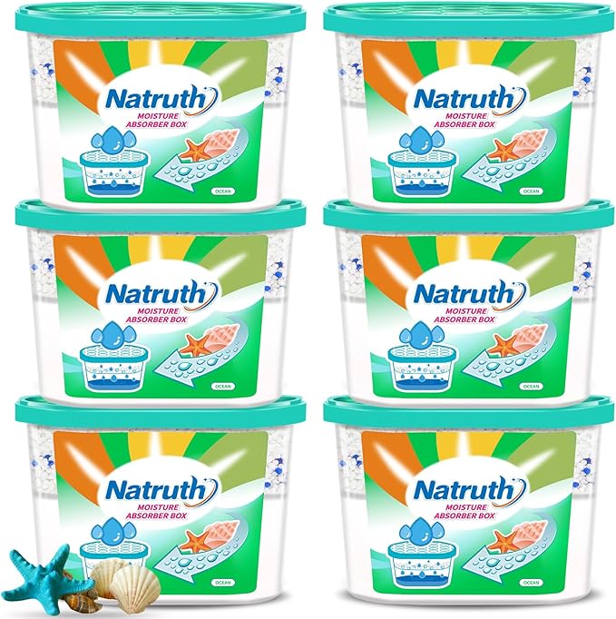 NATRUTH Moisture Absorbers 6 pack, 12.5Oz Portable Humidity Absorber Boxes for Your Bathroom, Closet & Car, Dehumidifier with Ocean Fragrance by HOME