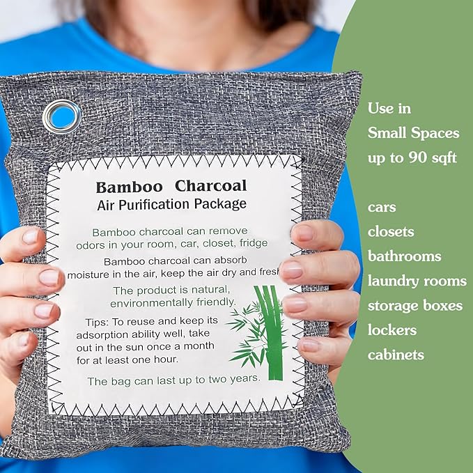 Bamboo Charcoal Air Purifying Bag, Activated Charcoal Odor Absorber Moisture Absorber Car Fresheners Odor Eliminator for Home Car Closet Refrigerator Shoe Smell Remover Gym Bag Deodorizer, Grey - Image 3