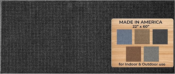 WaterHog Squares Front Door Mat Indoor Outdoor Entrance, Absorbent All-Weather Doormat with Non-Slip Rubber Backing, Dirt & Moisture Trapper, Low Profile, Easy Clean, Made in USA, 22"x60" Charcoal by WaterHog