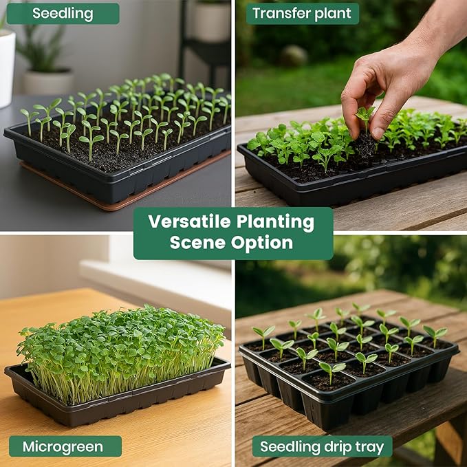 MIXC 10 Pack 1020 Seed Starter Trays, Extra Thick Heavy Duty Trays - No Holes, No Leak, Reusable Propagation Flats for Microgreens, Seedlings, Plant Germination, Fodder and Transplant - Image 6