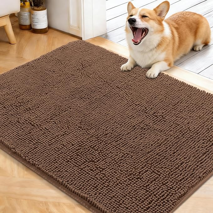 OLANLY Dog Door Mat for Muddy Paws 40x32, Absorbs Moisture and Dirt, Absorbent Non-Slip Washable Doormat, Quick Dry Chenille Mud Mat for Dogs, Entry Indoor Entryway Carpet for Inside Floor, Mocha by OLANLY