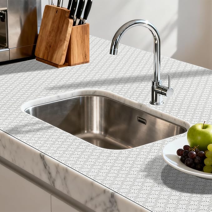 FIFTY FEET 12"x120" Non-Adhesive Shelf Liner for Kitchen Cabinets and Drawers, Washable Non-Slip PVC Cabinet Liner (White Circle)(7 Roll) - Image 6