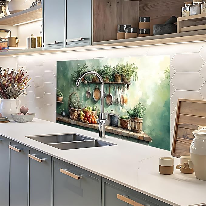 NYZE Kitchen Backsplash Stickers Waterproof Stove Backsplash Protector, 30 X 16 inch Removable Kitchen Wallpaper with Wall Art Decor for Stove Cooking Area(Kitchen Shelf) - Image 7