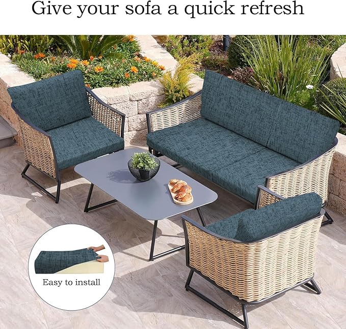 12Pcs Stretch Patio Cushion Covers Outdoor Couch Cover Replacement,Outdoor Textured Sofa Covers for Patio Couch,Washable Furniture Cover (Navy Blue,Cushions Not Included) - Image 5