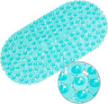 WELTRXE Pebbles Bath Mat Oval Non-Slip Bathtub Mat with Suction Cups, Drain Holes for Bathroom Showers, Tub, Machine Washable, BPA, Latex Free Safe Shower Mats, 27 x 14 Inch, Teal by WELTRXE